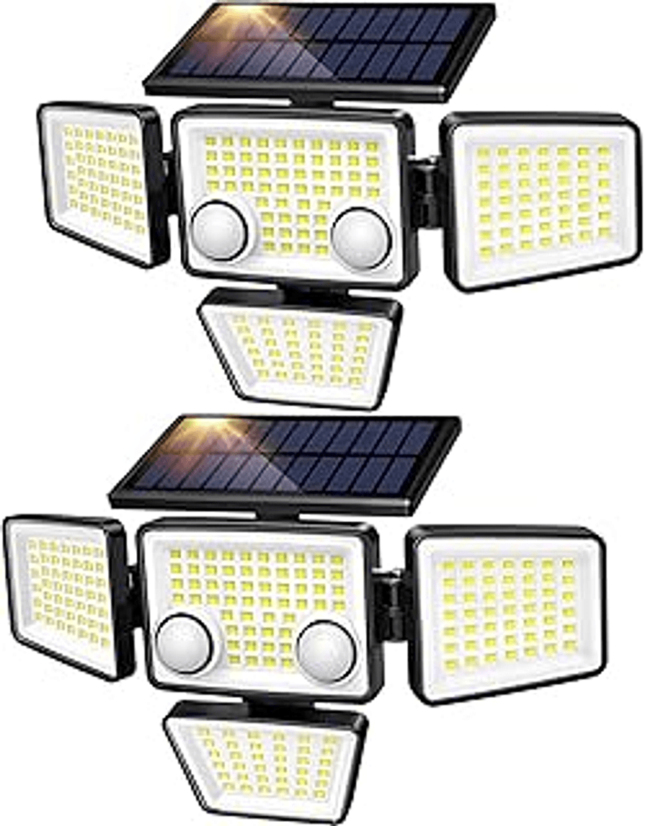 LYWALT Solar Outdoor Lights - 3000LM 188 LED Motion Sensor Outdoor Lights, 4 Heads Security Light,IP